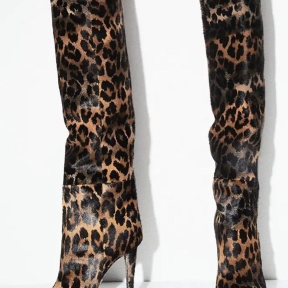 Christian Louboutin Leopard Suede Knee High Boots